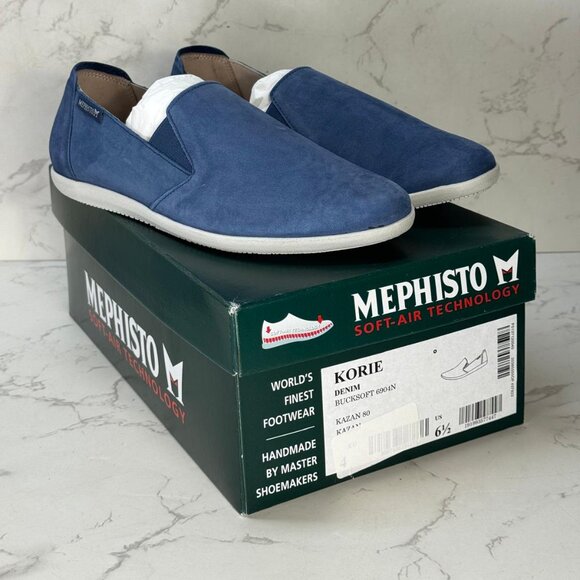 Mephisto Women's Korie Denim Blue Air-Jet Slip-On Shoes Size 6.5 NEW with Box - Picture 1 of 7